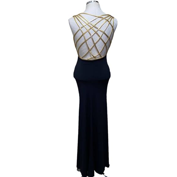 A'Gaci Cross Back Sleeveless Maxi Formal Dress Size Small Black and Gold - Picture 1 of 5